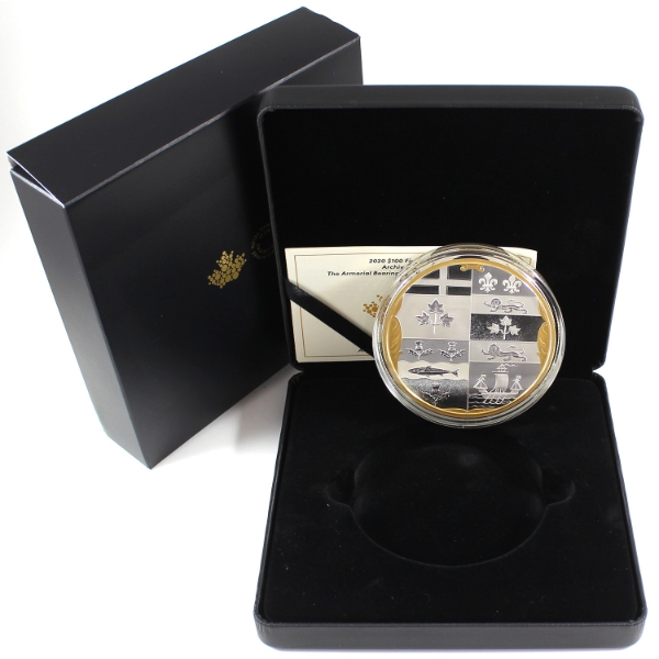2020 $100 Archival Treasures: The Armorial Bearings of the Dominion of Canada .9999 Fine Silver Coin