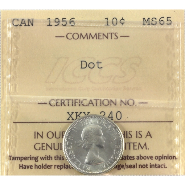 10-cent 1956 Dot ICCS MS65