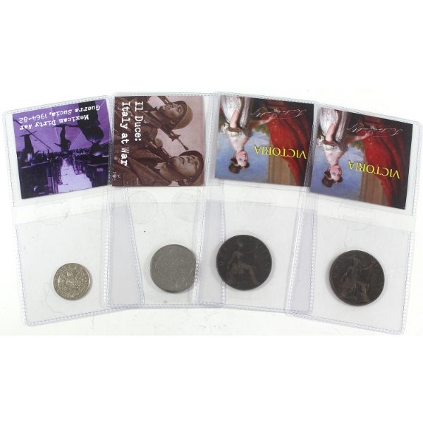 World 1890-1975 Mixed Denomination Coinage with Historic Information Cards. 4pcs.