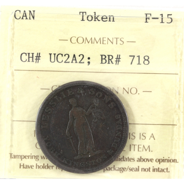BR-718, CH#UC-2A2 Leslie & Sons York, Kingston, & Dundas Half Penny Token ICCS F15