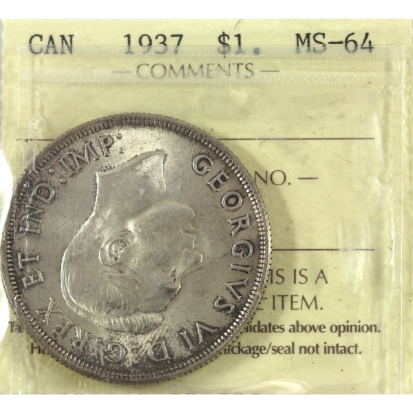 Silver $1 1937 ICCS MS64