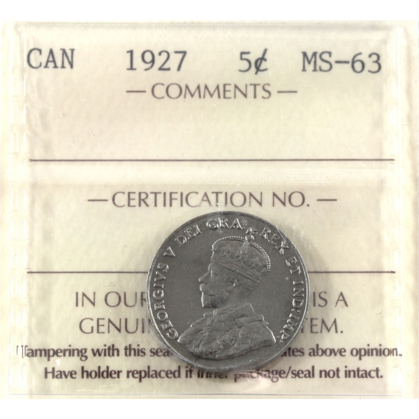 5-cent 1927 ICCS MS63