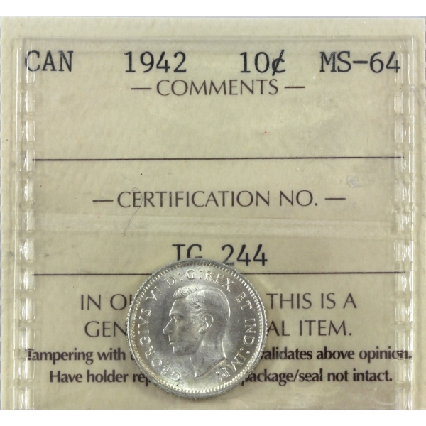 10-cent 1942 ICCS MS64