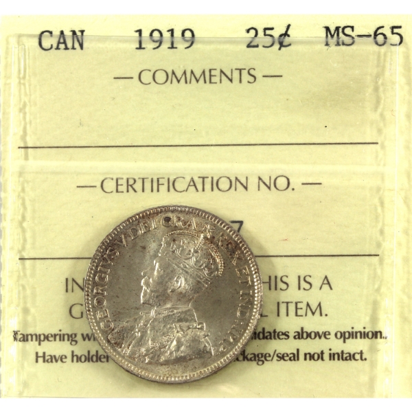 25-cent 1919 ICCS MS65
