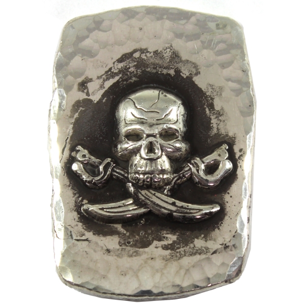 2oz RSSC Pirate Skull .999 Fine Silver Hammered Bar (Tax Exempt)