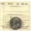 Image 1 : 5-cent 1922 Near Rim ICCS MS63