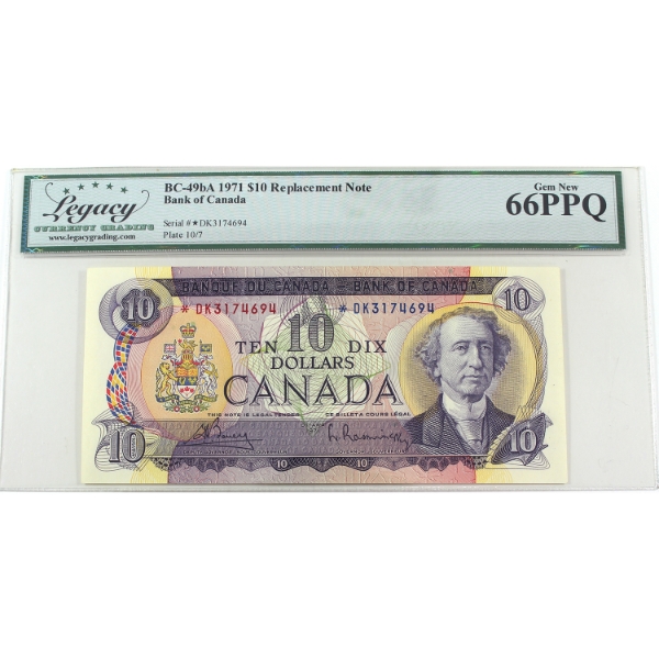 BC-49bA 1971 $10 *DK Replacement Legacy GEM UNC66 PPQ Bouey-Rasminsky SN: *DK3174694