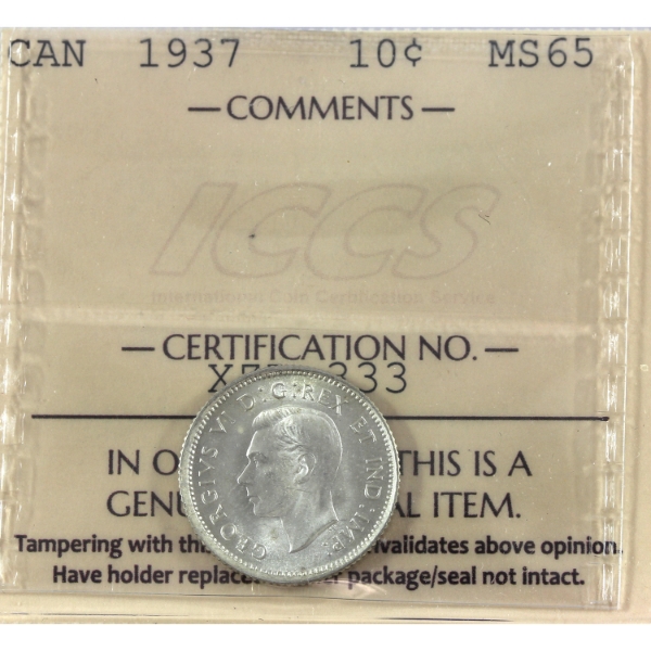 10-cent 1937 ICCS MS65