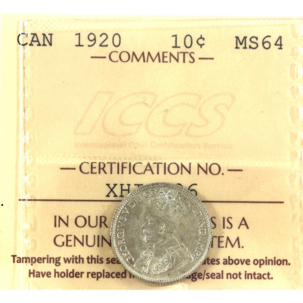 10-cent 1920 ICCS MS64