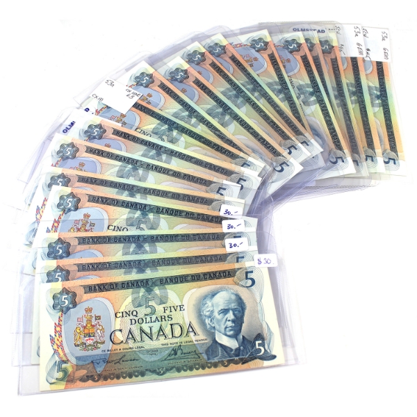 BC-53a & BC-53b 1979 $5 UNC or Better Lawson-Bouey & Crow-Bouey. 20pcs