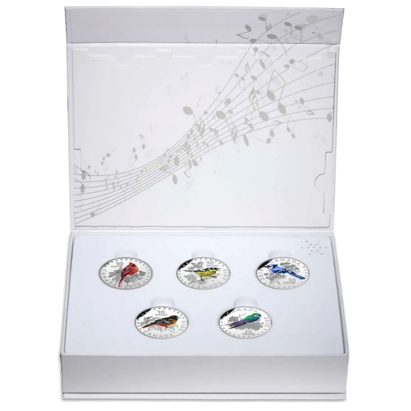 2015 $10 Colourful Songbirds 1/2oz .9999 Fine Silver 5-Coin Set & Deluxe Box (Tax Exempt)
