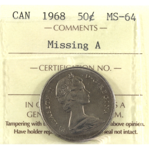 50-cent 1968 Missing A ICCS MS64