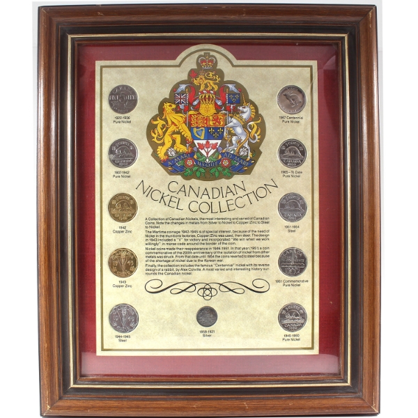 Canadian Nickel Collection 11-Coin Set in Wooden Frame