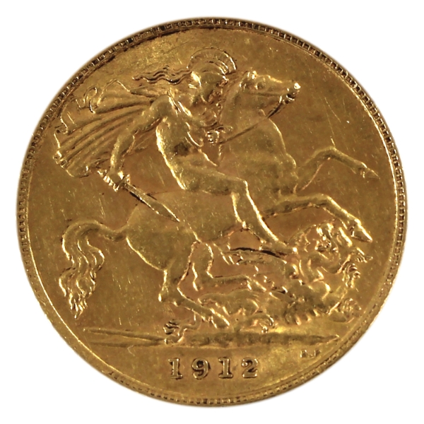 Great Britain Gold 1912 1/2 Sovereign AU-UNC 