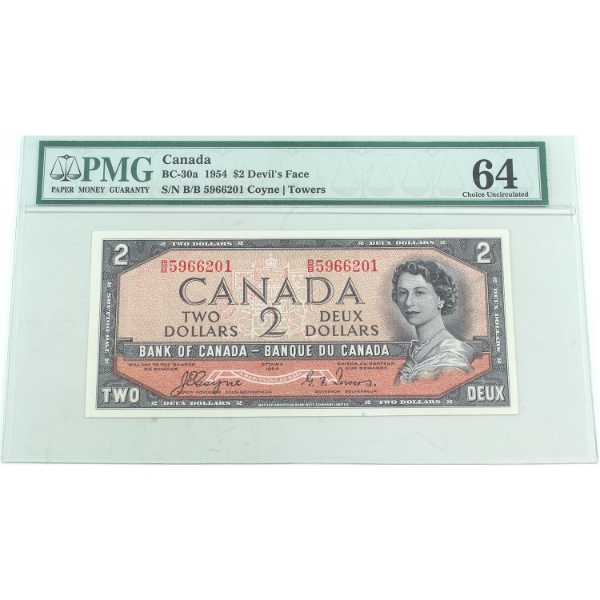 BC-30a 1954 $2 Devil's Face PMG CUNC64 Coyne-Towers SN: B/B5966201