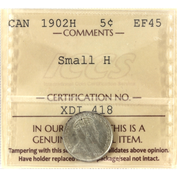 5-cent 1902H Small H ICCS EF45