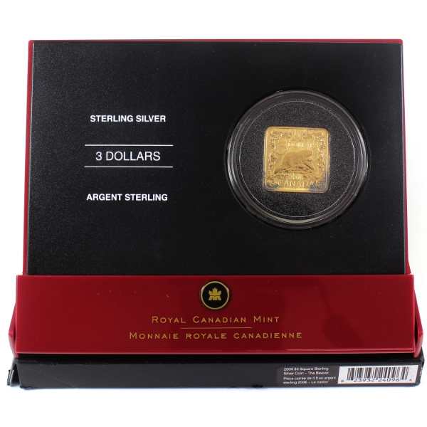 2006 $3 The Beaver- Square 11.72g Sterling Silver Coin w/ Gold Plating