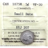 Image 1 : 5-cent 1875H Small Date ICCS VF30