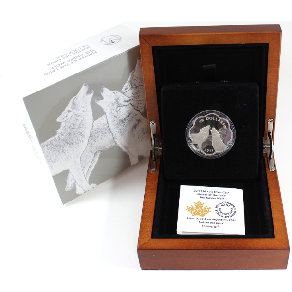 2017 $20 Master of the Land: The Timber Wolf .9999 Fine Silver Coin (Tax Exempt)