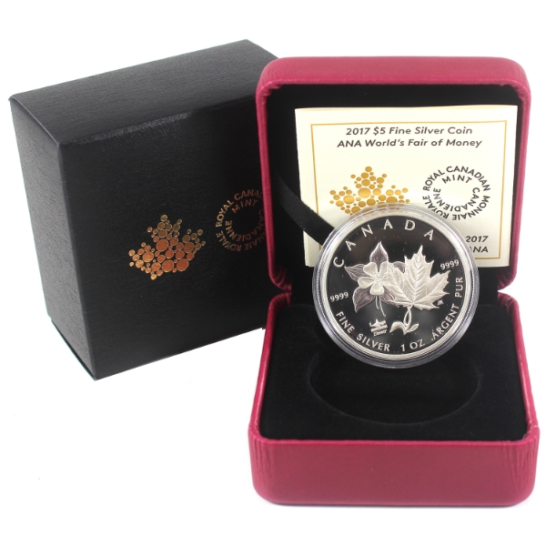 2017 $5 ANA World's Fair of Money 1oz .9999 Fine Silver Coin (Tax Exempt)