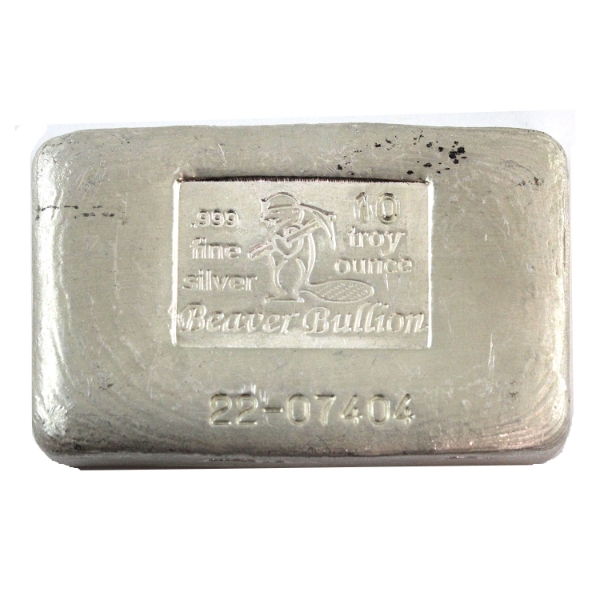 10oz Beaver Bullion .999 Fine Silver Bar (Tax Exempt)