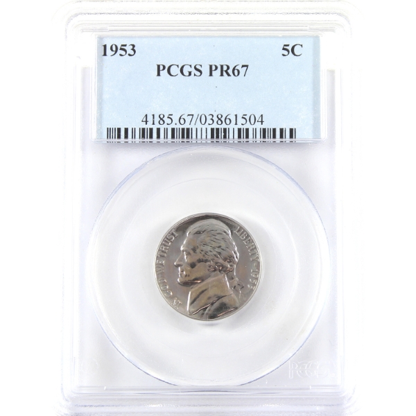 USA 1953 Jefferson Nickel PCGS PR67