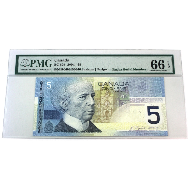 RADAR BC-62b-N1-ii 2002 $5 2 Digit RADAR PMG GEM UNC66 EPQ Jenkins-Dodge SN: HOB0400040
