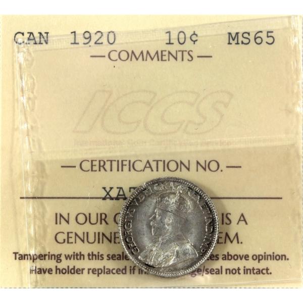 10-cent 1920 ICCS MS65