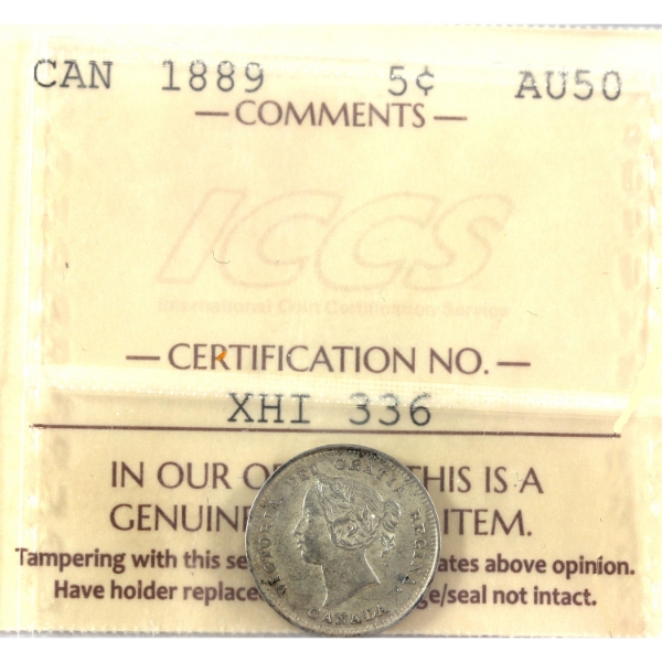 5-cent 1889 ICCS AU50