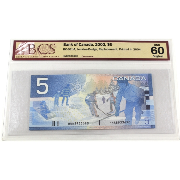BC-62bA 2002 $5 BCS UNC60 Original Jenkins-Dodge Replacement Printed in 2004 SN:HNR8933690