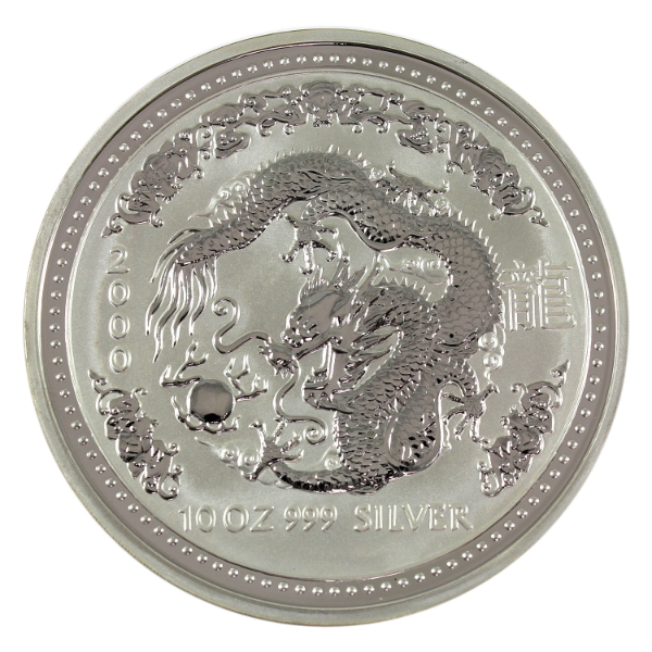 10oz Australia 2000 $10 Year of the Dragon .999 Fine Silver Coin (Tax Exempt)