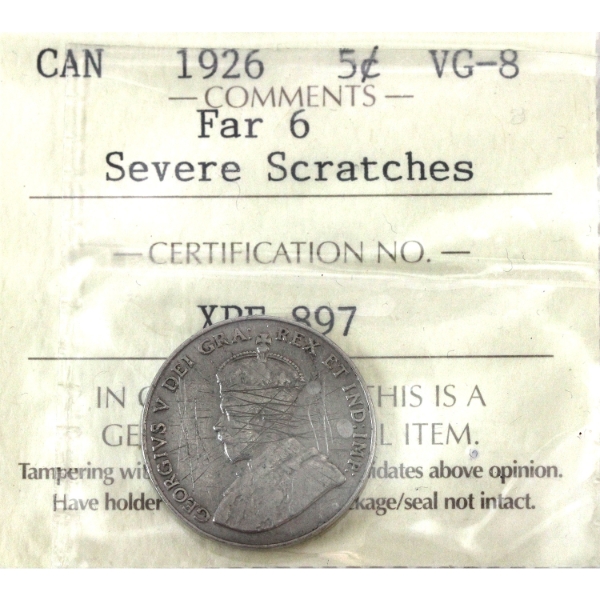 5-cent 1926 Far 6 ICCS VG8 