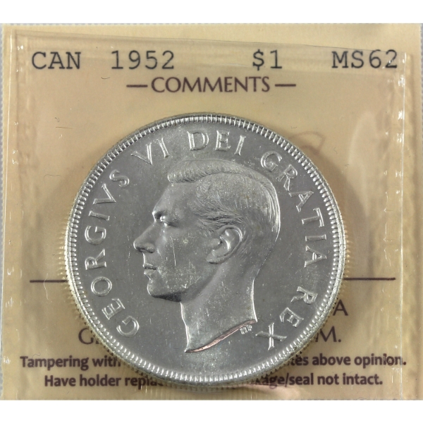 Silver $1 1952 2x WL ICCS MS62