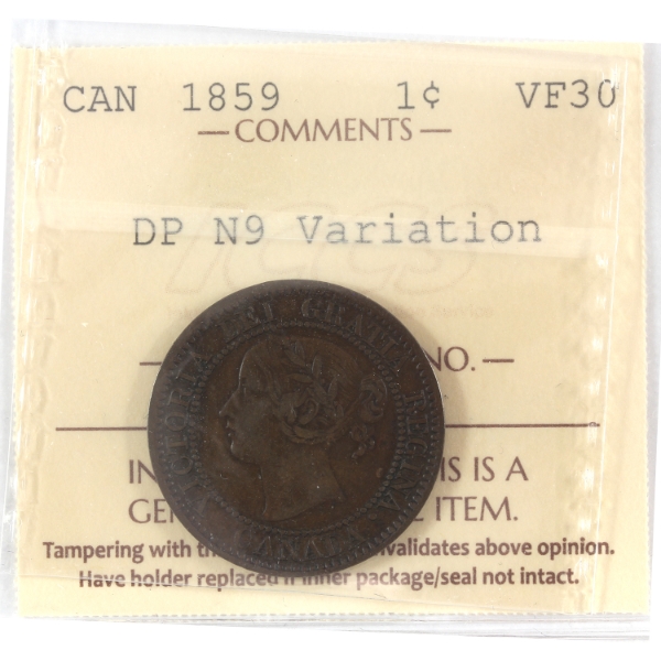 1-cent 1859 DP N9 Variation ICCS VF30