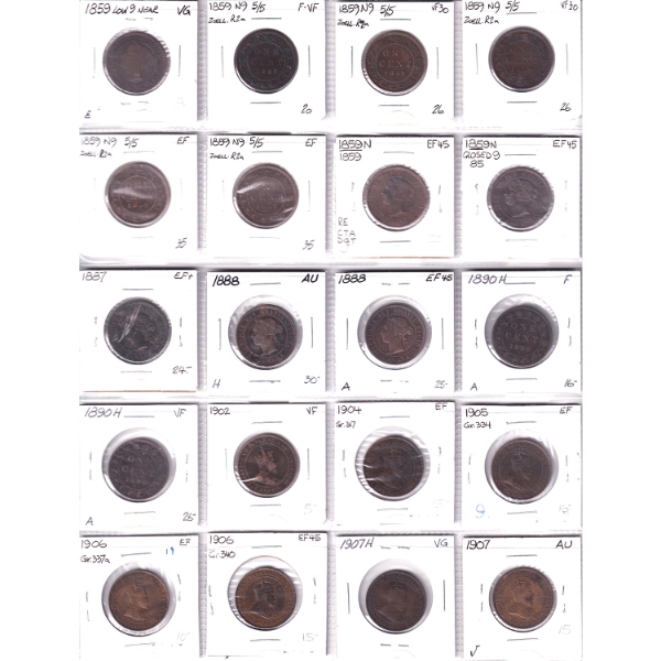 Bulk Lot of 1-cent 1859-1913 in 20-Pocket Sheets. 29pcs.