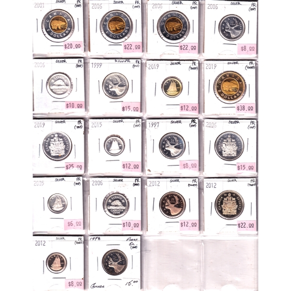Lot of 18x 5-cent to $2 Silver Proof 1997-2019 in Plastic Sheet. 18pcs