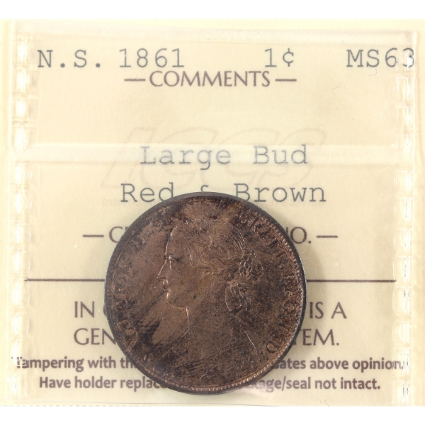 Nova Scotia 1-cent 1861 Large Bud ICCS MS63 Red & Brown