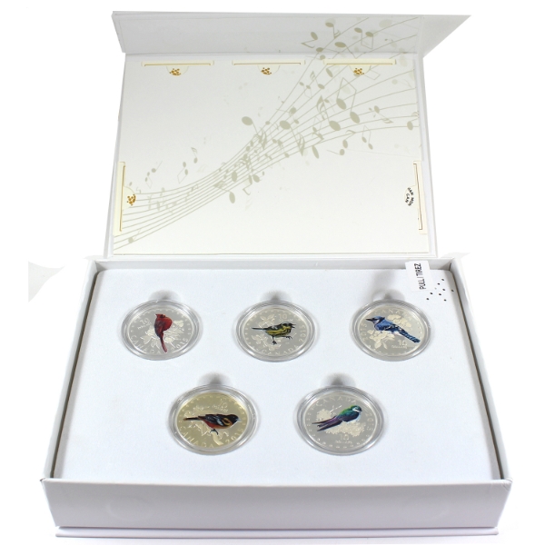 2015 $10 Colourful Songbirds .9999 Fine Silver 5-Coin Set in Deluxe Box (Tax Exempt)