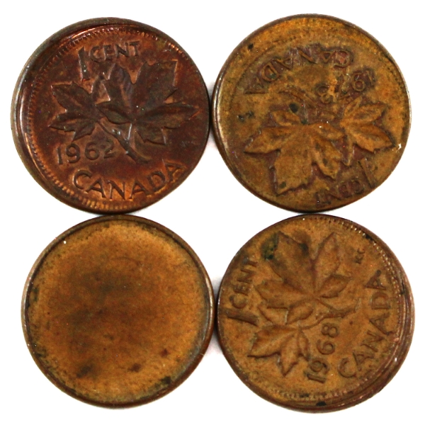 ERROR 4x 1-cent Off Centre & Blank. 4pcs