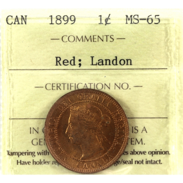 1-cent 1899 Landon ICCS MS65 Red