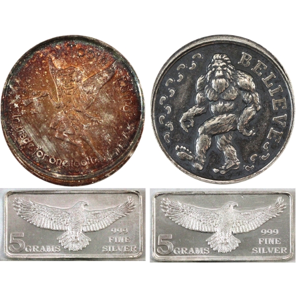 28.67g Lot Total! INCLUDES MPM 2x 5g Eagle Bars, 1/2oz Believe Magnetic & 1/10oz Tooth Fairy Rounds 