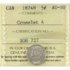 Image 1 : 5-cent 1874H Crosslet 4 ICCS AU50