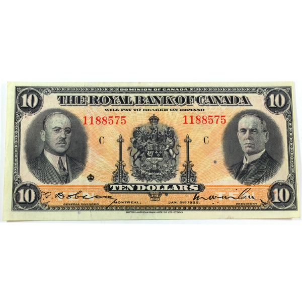 630-18-04a 1935 $10 Royal Bank of Canada VF-EF Dobson-Wilson SN: 1188575 Check Letter C