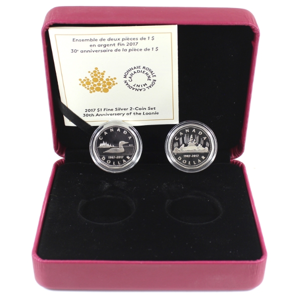 2017 $1 30th Anniversary of the Loonie .9999 Fine Silver 2-coin Set (Tax Exempt)