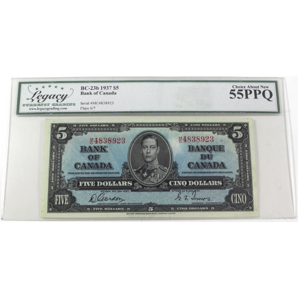 BC-23b 1937 $5 Legacy Choice AU55 PPQ Gordon-Towers SN: M/C4838923