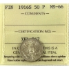 Image 1 : Finland Silver 1916S 50 Pennia ICCS MS66