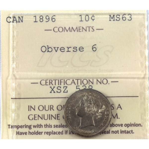 10-cent 1896 Obv 6 ICCS MS63