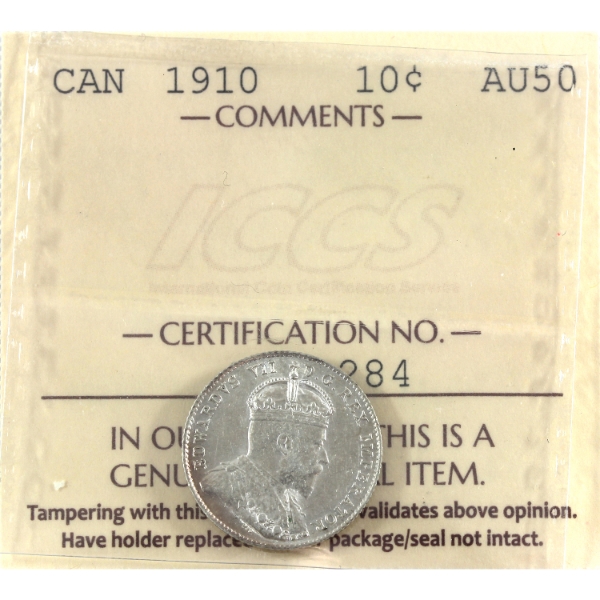 10-cent 1910 ICCS AU50