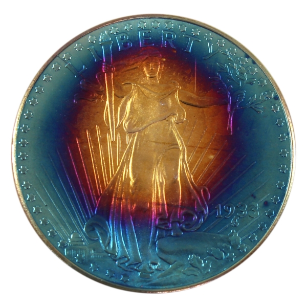 1oz USA Gold Eagle .999 Fine Silver Coin w/ Gold Plating & Rainbow Toning (Tax Exempt)