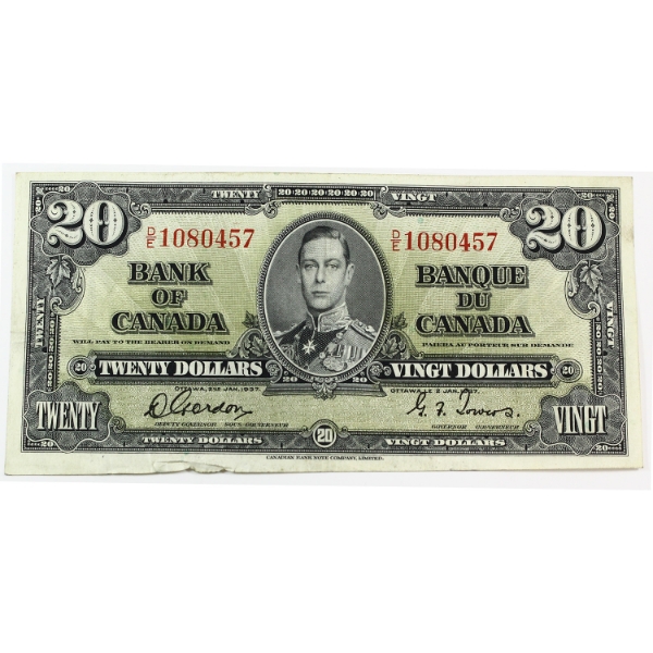 BC-25b 1937 $20 EF Gordon-Towers SN: D/E 1080457